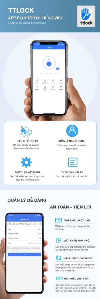 Khóa điện tử KAWA K206 tích hợp App Bluetooth TTLock