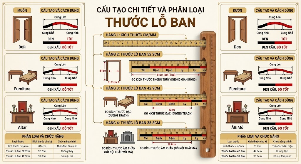 Cấu tạo chi tiết và Phân loại về Thước Lỗ Ban