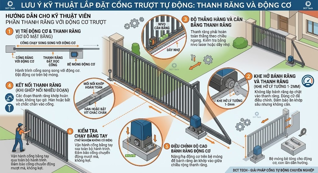 Những lưu khi lắp đặt cửa tự động phần thanh răng với động cơ trượt