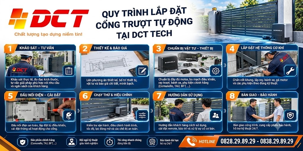 Quy trình lắp đặt cổng trượt tự động tại DCT TECH