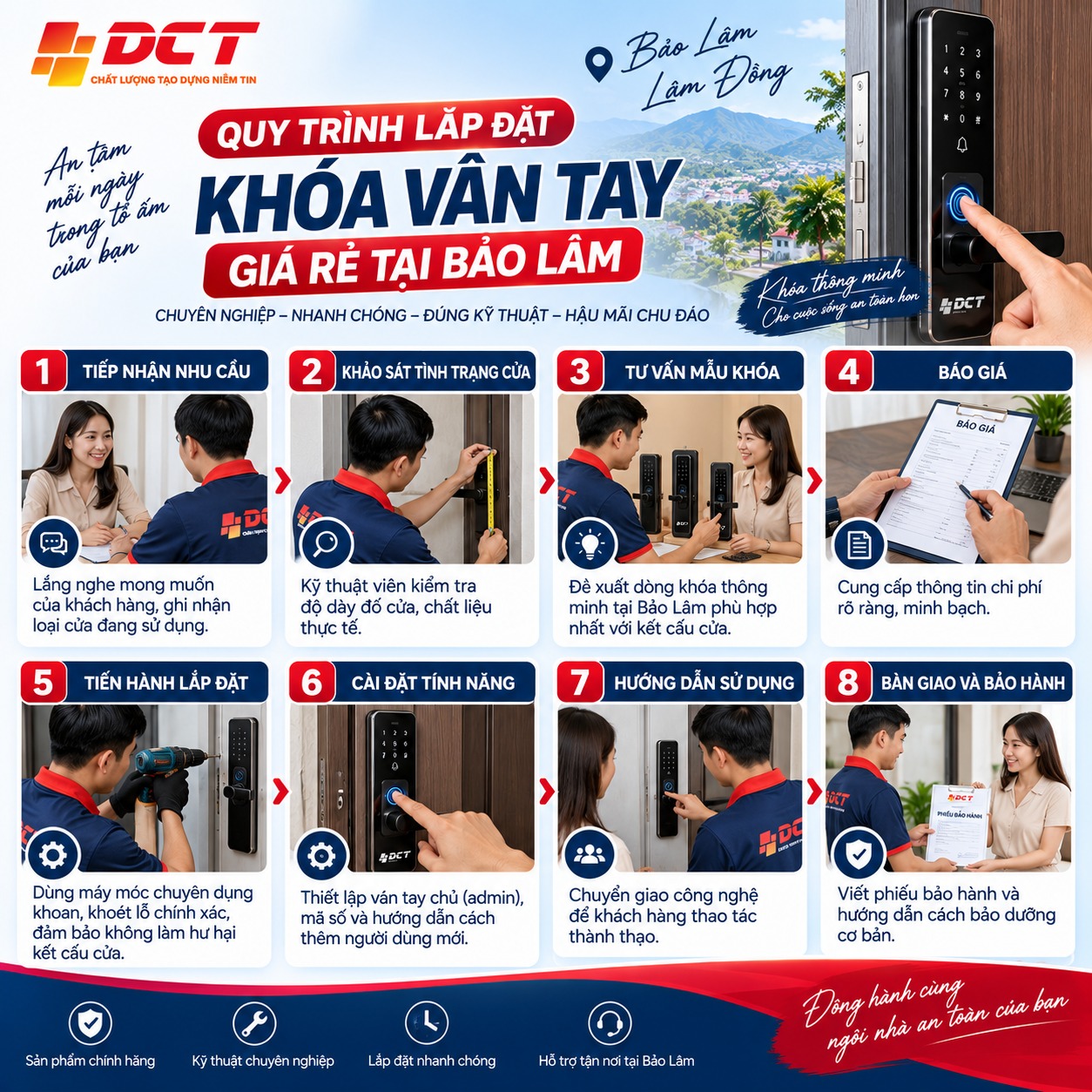 Quy trình lắp đặt khóa vân tay giá rẻ tại Bảo Lâm boi DCT Tech